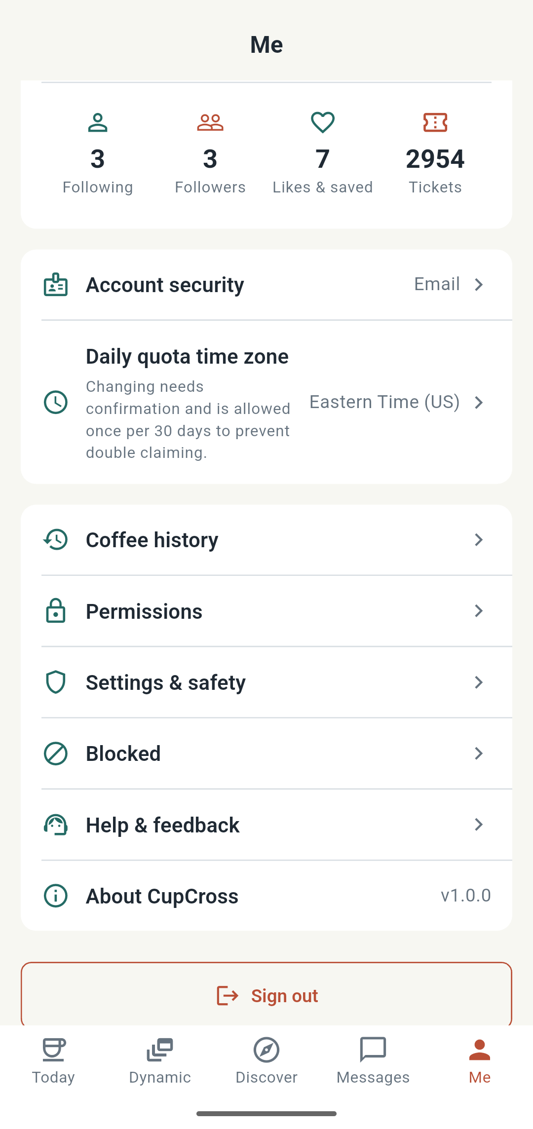 CupCross 账户页面的真实应用截图