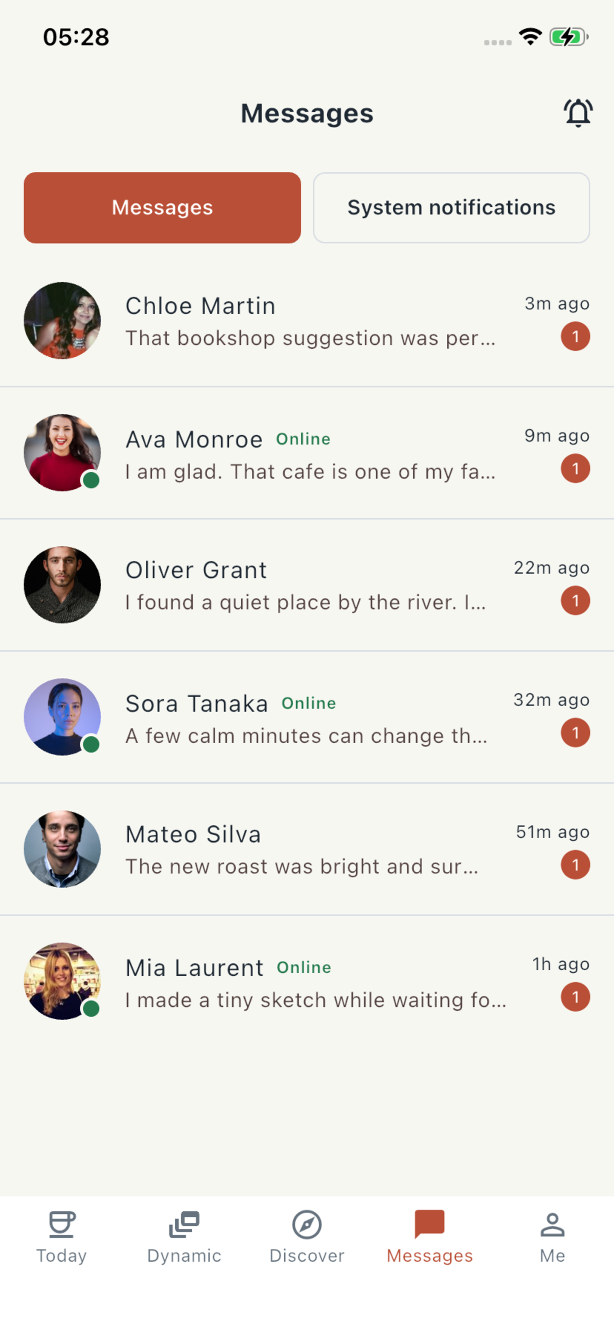 CupCross Messages screen